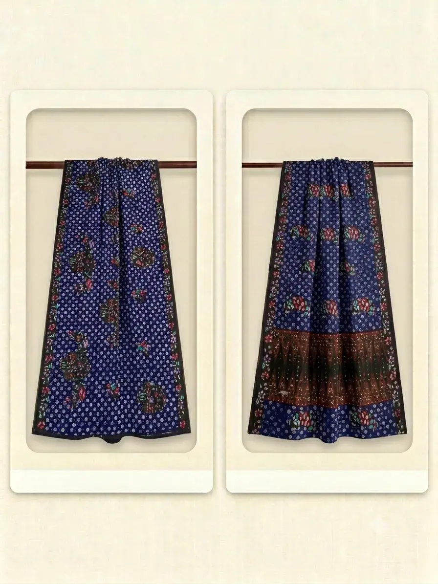 Koleksi Mandala Kusuma – Batik Cap Sarung motif daun dan bunga warna sogan